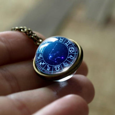 Double Sided 12 Zodiac Constellations Astrology Sign Glass Ball Necklace-Your Soul Place